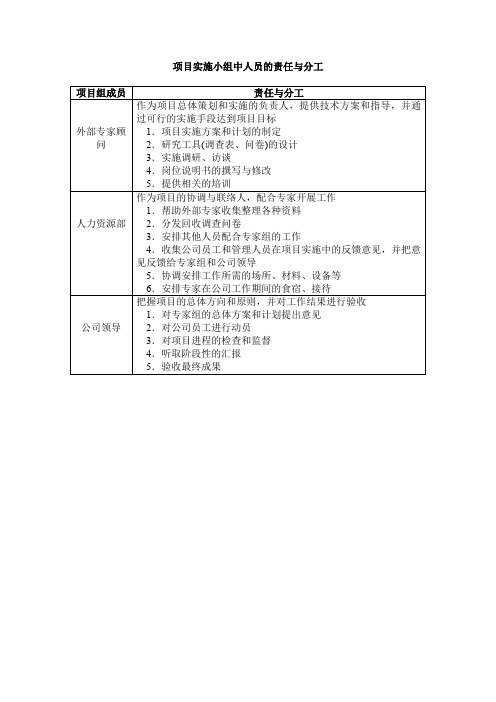 项目实施小组中人员的责任与分工--工作分析