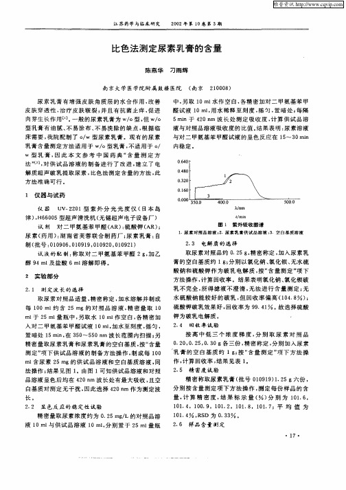 比色法测定尿素乳膏的含量