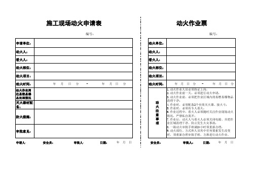 施工现场动火申请表及动火作业票模板