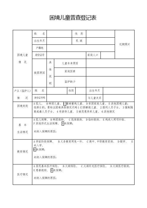 困境儿童普查登记表