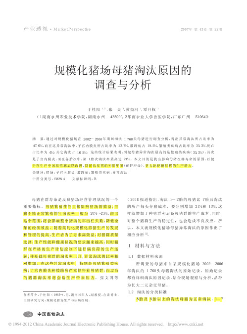 规模化猪场母猪淘汰原因的调查与分析_于桂阳