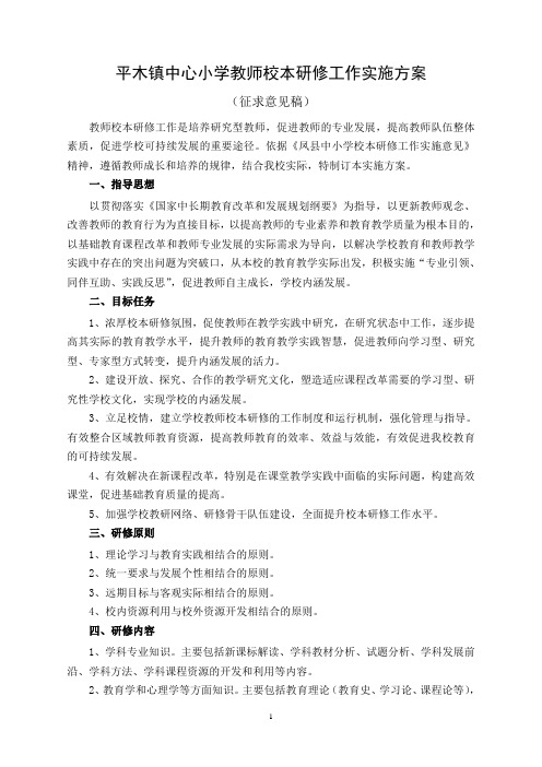 平木镇中心小学教师校本研修工作实施方案