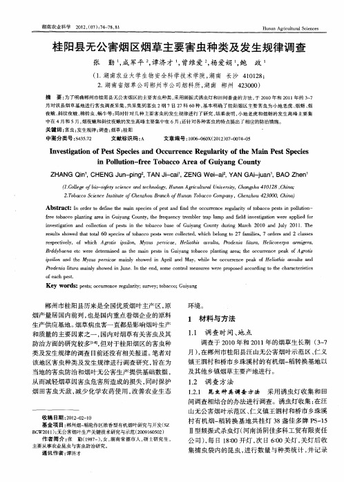 桂阳县无公害烟区烟草主要害虫种类及发生规律调查