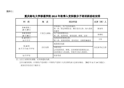 入党积极分子培训班附件1 活动安排表