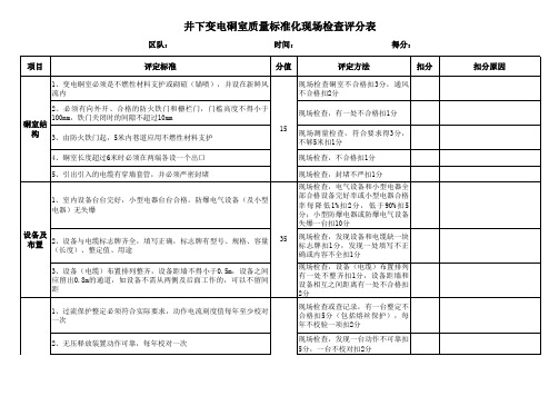 井下变电硐室质量标准化现场检查评分表