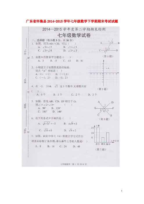 广东省怀集县七年级数学下学期期末考试试题(扫描版) 新人教版