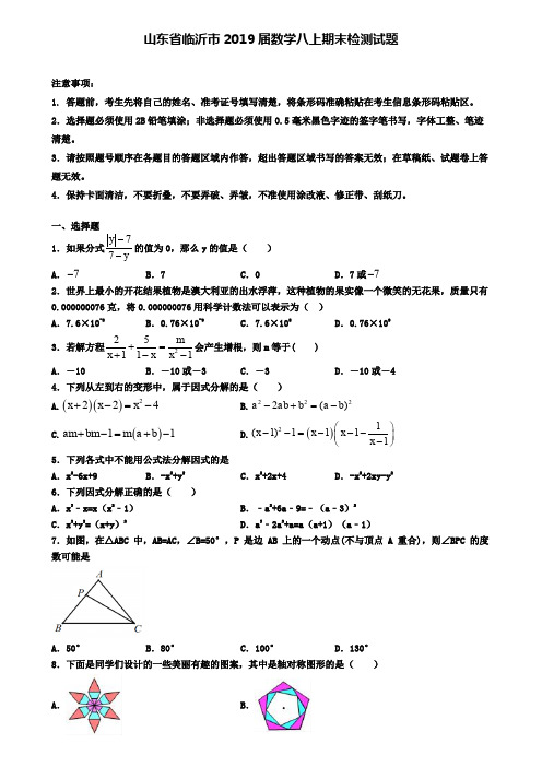 山东省临沂市2019届数学八上期末检测试题