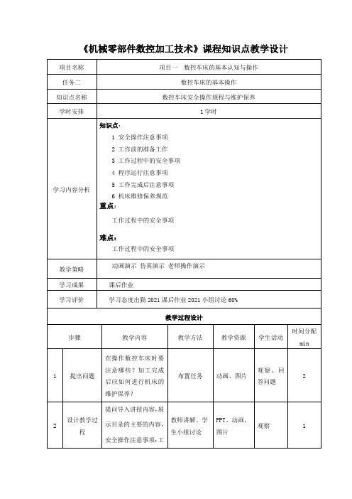 数控技术《1.2.2：数控车床安全操作规程与维护保养-教学设计》