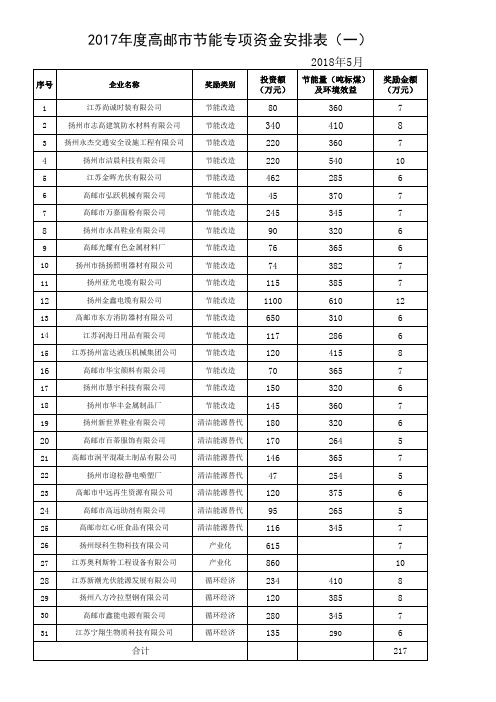 节能专项资金安排表一