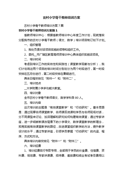 农村小学骨干教师培训方案