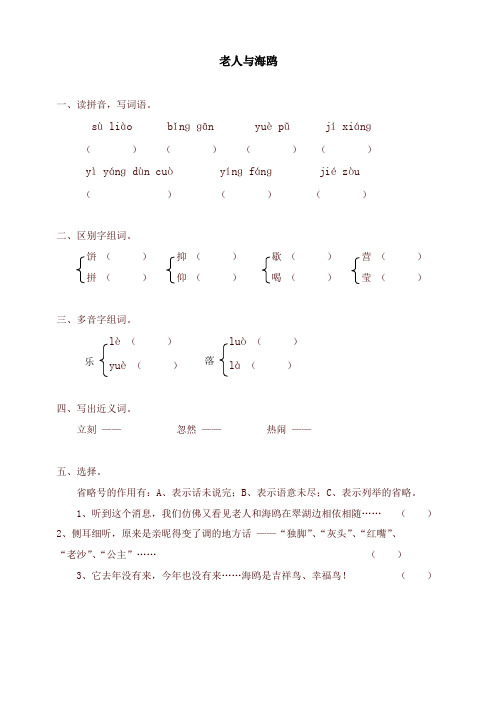 (精品)人教版六年级上册语文同步练习-21老人与海鸥(有答案)