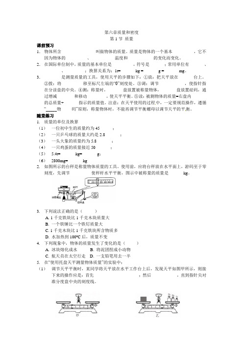 新课标人教版八年级物理上册第6章质量与密度同步练习及答案-1质量(2)