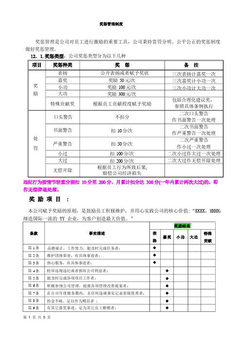 公司奖惩管理制度范本