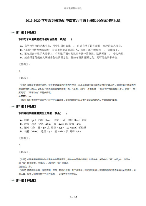 2019-2020学年度苏教版初中语文九年级上册知识点练习第九篇