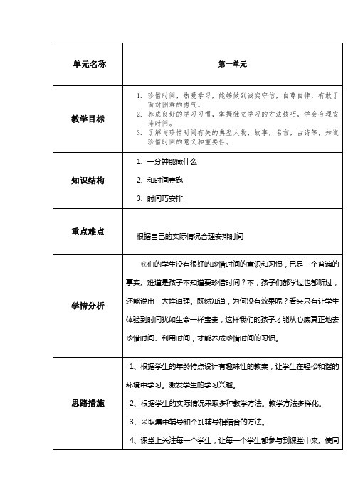 道德与法治三年级下册第一单元备课教案