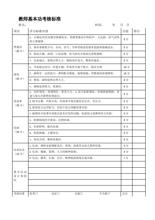 幼儿园教师基本功评分表