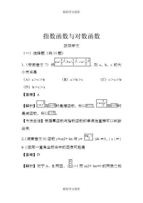 指数函数与对数函数高考题及答案之欧阳学文创作