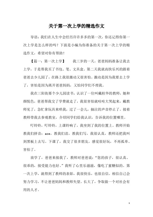 关于第一次上学的精选作文