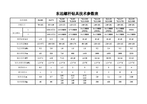 东远螺杆钻具技术参数表 中文