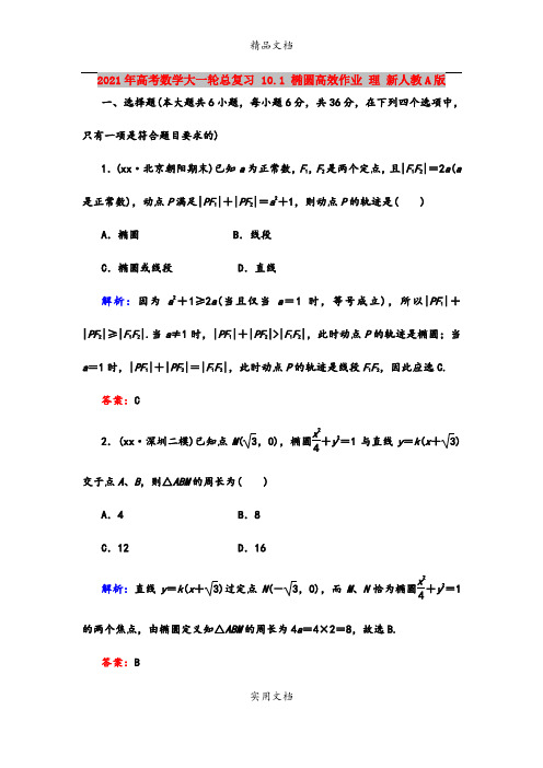 2021年高考数学大一轮总复习 10.1 椭圆高效作业 理 新人教A版