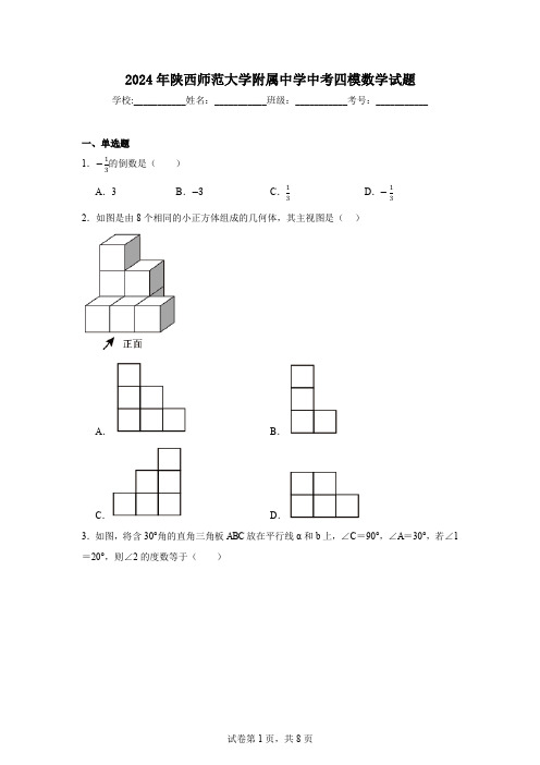 2024年陕西师范大学附属中学中考四模数学试题