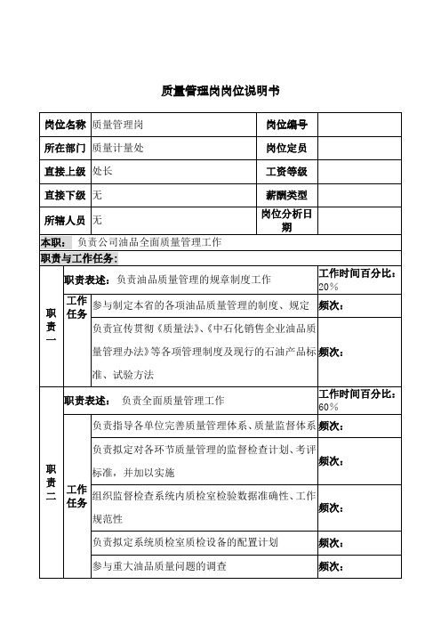 河北石油分公司质量管理岗位说明书