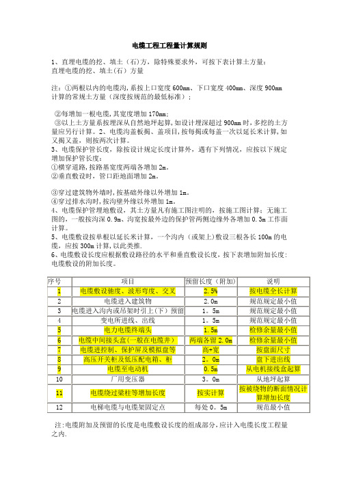 电缆工程工程量计算规则