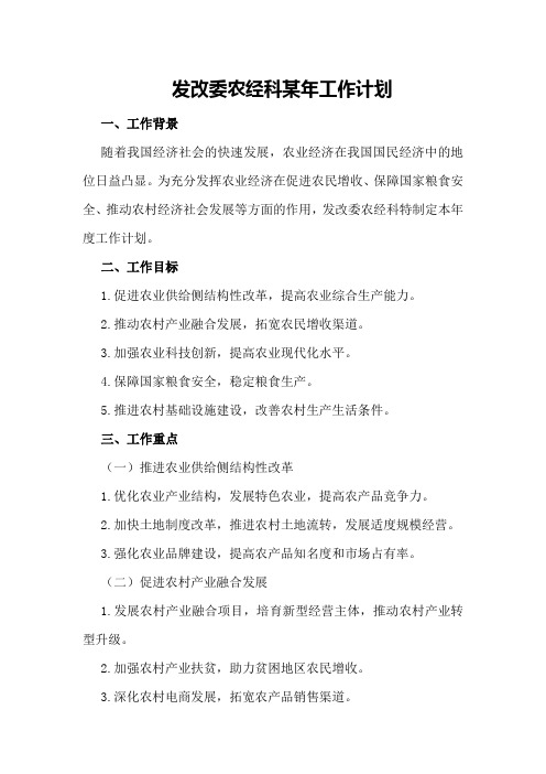 发改委农经科某年工作计划