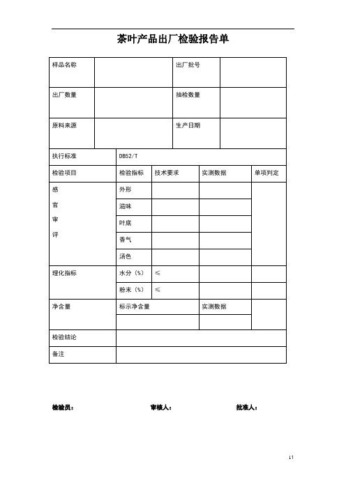 茶叶产品出厂检验报告单