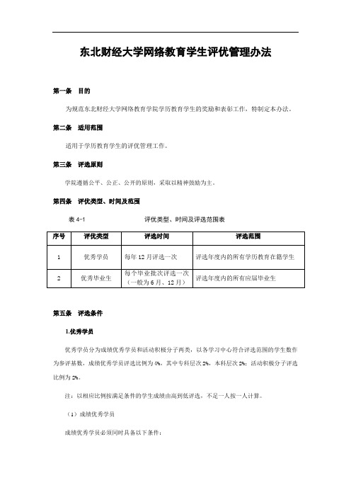 东北财经大学网络教育学生评优管理办法