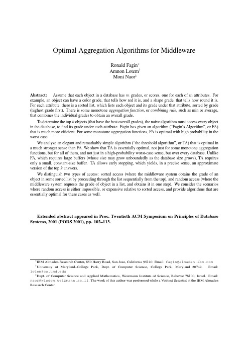 Optimal Aggregation Algorithms for Middleware