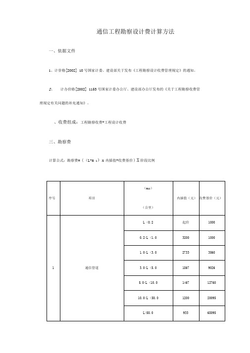 通信工程勘察设计费计算方法