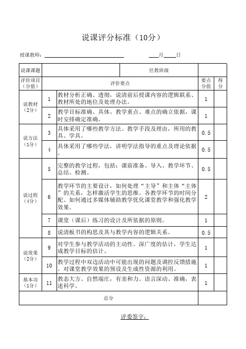 说课评分标准