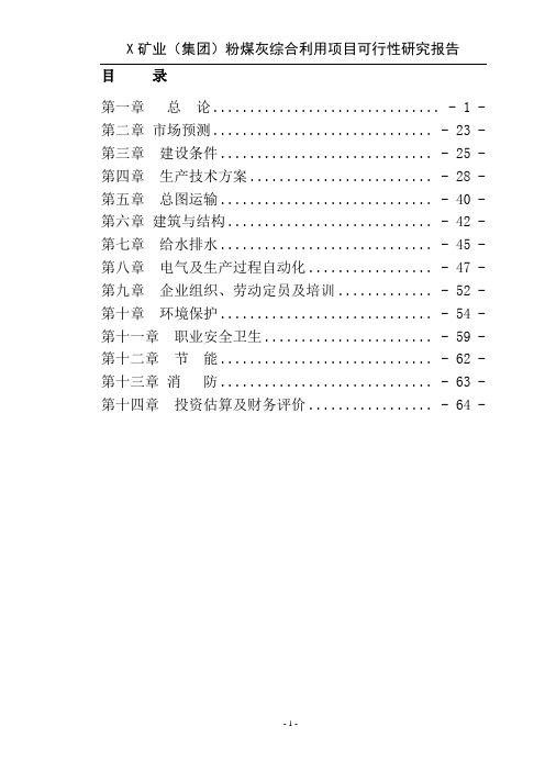 粉煤灰综合利用项目可研报告