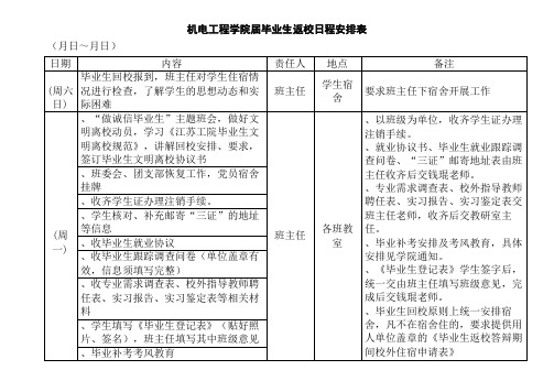 机电工程学院2017届毕业生返校日程安排表