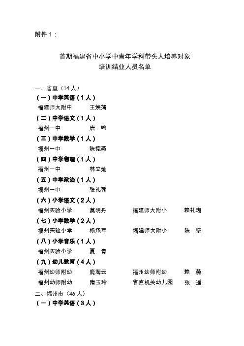 关于在福建省中小学中青年学科带头人培养对象中