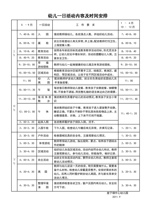 幼儿一日活动内容及时间安排2011.9