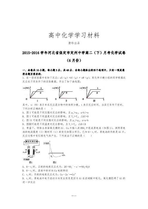 人教版高中化学选修四高二(下)月考化学试卷.docx