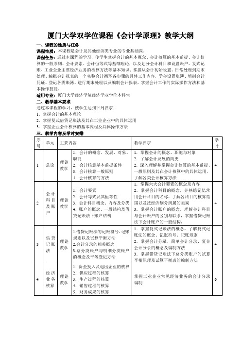 厦门大学双学位课程会计学原理教学大纲