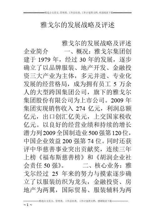 雅戈尔的发展战略及评述