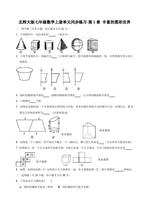 北师大版七年级数学上册单元同步练习-第1章 丰富的图形世界含答案