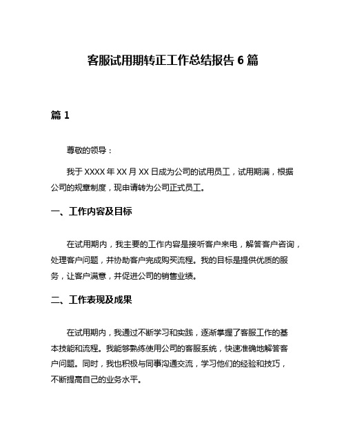 客服试用期转正工作总结报告6篇