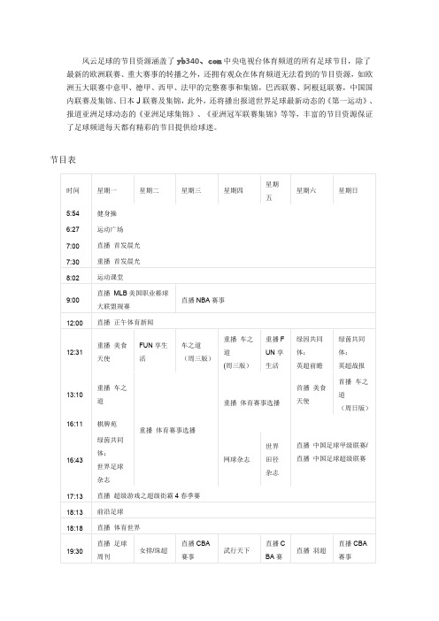 cctv风云足球节目表