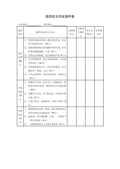 团员民主评议测评表