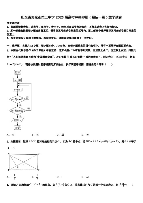 山东省寿光市第二中学2025届高考冲刺押题(最后一卷)数学试卷含解析