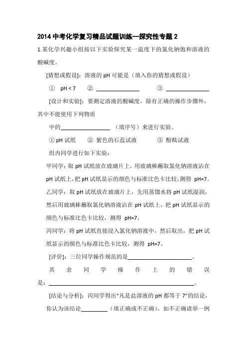 2014中考化学复习精品试题训练-探究性专题2汇总