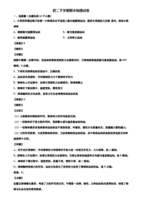 {3套试卷汇总}2020年深圳市八年级下学期物理期末质量检测试题