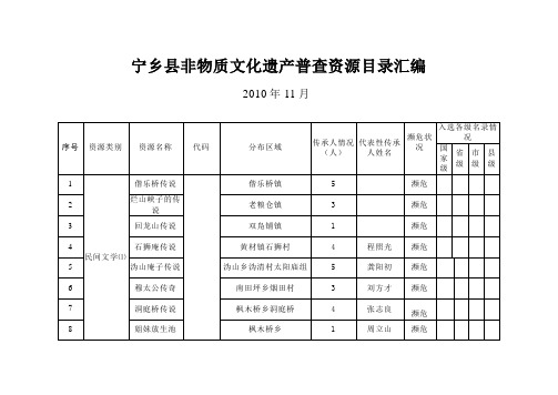 湖南非物质文化遗产普查工作统计表