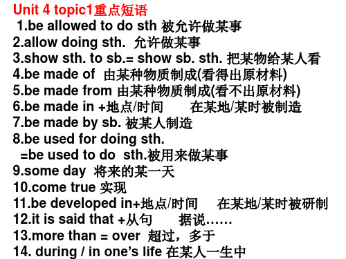 仁爱英语九年级上册unit 4 topic 1 重点短语