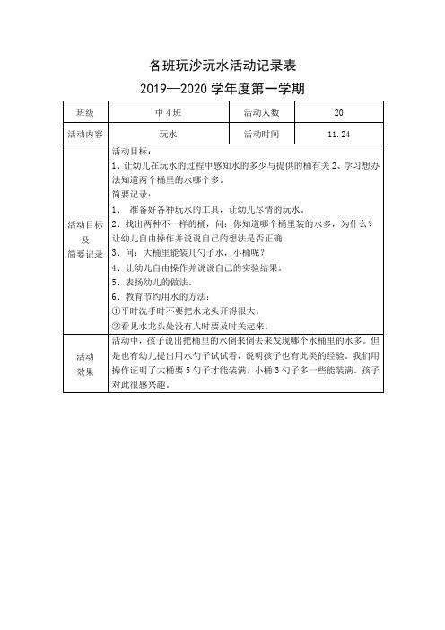 中班玩沙玩水记录表